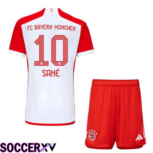 Bayern Munich (Sané 10) Kids Home Soccer Jersey White Red 2023/2024