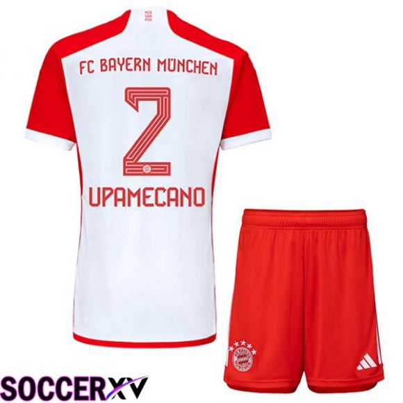 Bayern Munich (Upamecano 2) Kids Home Soccer Jersey White Red 2023/2024