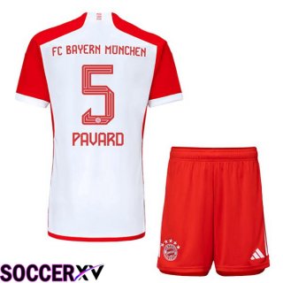 Bayern Munich (Pavard 5) Kids Home Soccer Jersey White Red 2023/2024