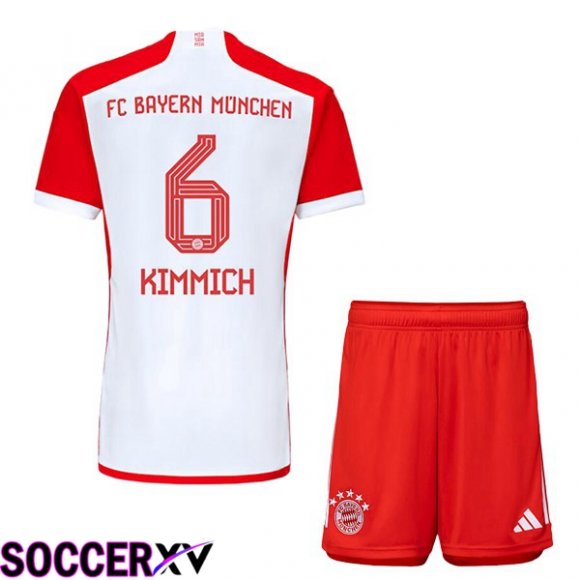 Bayern Munich (Kimmich 6) Kids Home Soccer Jersey White Red 2023/2024