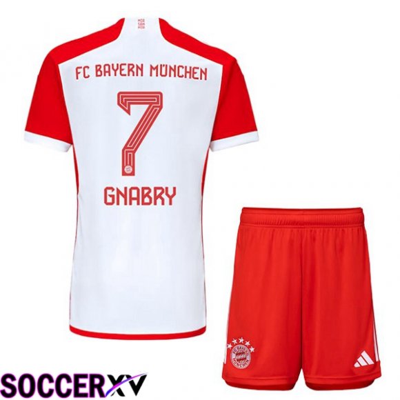 Bayern Munich (Gnabry 7) Kids Home Soccer Jersey White Red 2023/2024