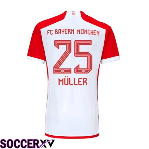 Bayern Munich (Müller 25) Home Soccer Jersey White Red 2023/2024