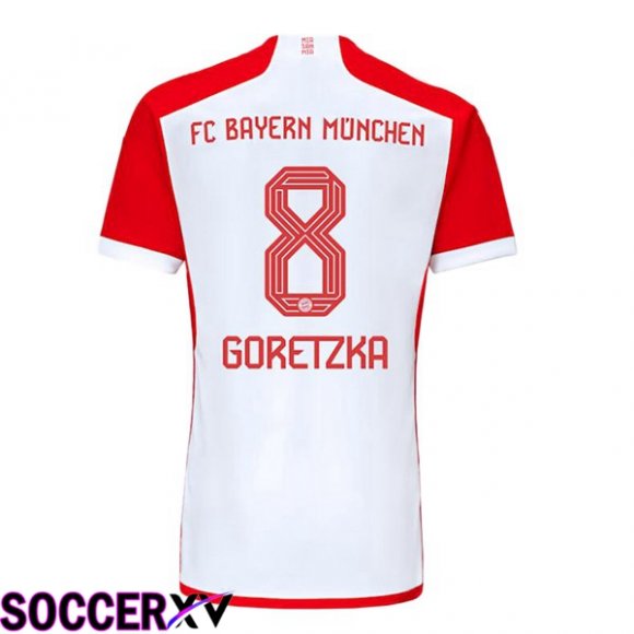 Bayern Munich (Goretzka 8) Home Soccer Jersey White Red 2023/2024