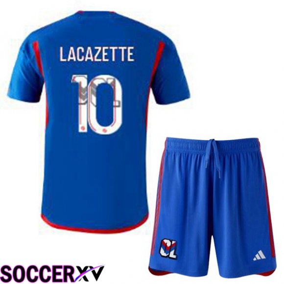 Lyon OL (LACAZETTE 10) Kids Away Soccer Jersey Blue 2023/2024