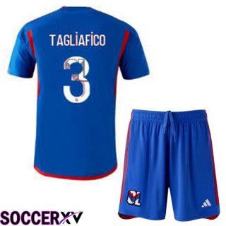 Lyon OL (TAGLIAFICO 3) Kids Away Soccer Jersey Blue 2023/2024