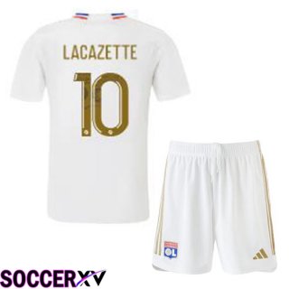 Lyon OL (LACAZETTE 10) Kids Home Soccer Jersey White 2023/2024