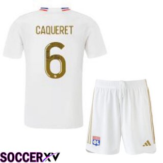 Lyon OL (CAQUERET 6) Kids Home Soccer Jersey White 2023/2024