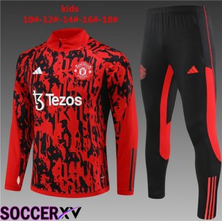 Manchester United Kids Training Tracksuit Suit Red Black 2023/2024