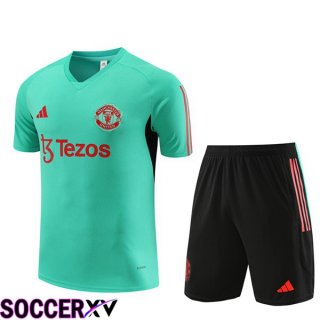 Manchester United Training T Shirt + Shorts Green 2023/2024