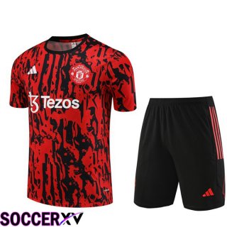 Manchester United Training T Shirt + Shorts Black Red 2023/2024