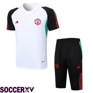 Manchester United Training T Shirt + Shorts White 2023/2024