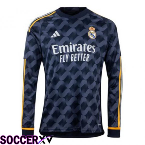 Real Madrid Away Soccer Jersey Long sleeve Blue Royal 2023/2024