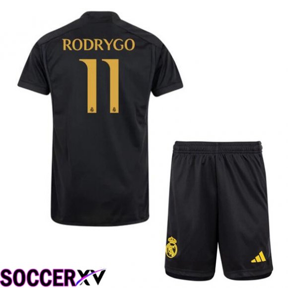 Real Madrid (Rodrygo 11) Kids Third Soccer Jersey Black 2023/2024