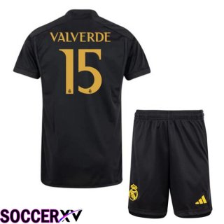 Real Madrid (Valverde 15) Kids Third Soccer Jersey Black 2023/2024