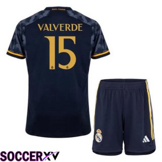 Real Madrid (Valverde 15) Kids Away Soccer Jersey Blue Royal 2023/2024