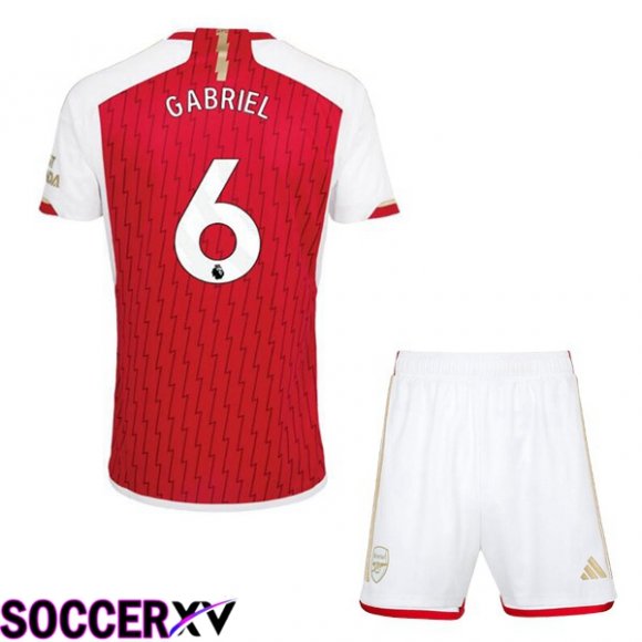 Arsenal (GABRIEL 6) Kids Home Soccer Jersey Red White 2023/2024