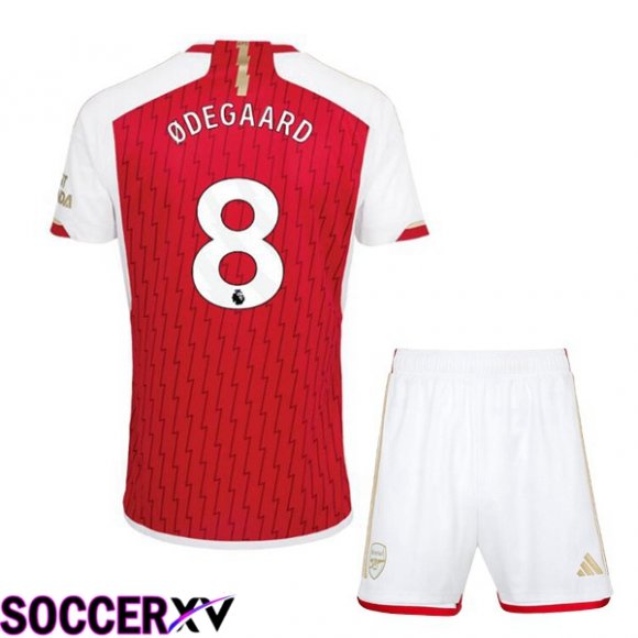 Arsenal (ØDEGAARD 8) Kids Home Soccer Jersey Red White 2023/2024