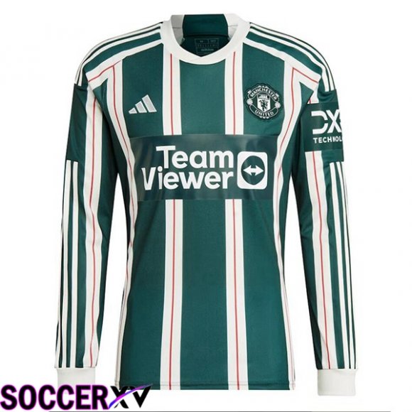 Manchester United Away Soccer Jersey Long sleeve Green 2023/2024