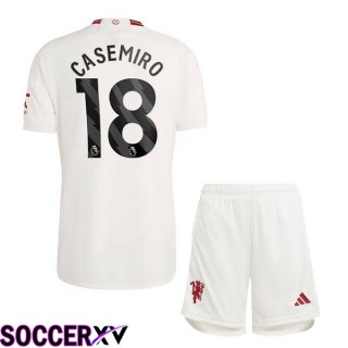 Manchester United (Casemiro 18) Kids Third Soccer Jersey White 2023/2024