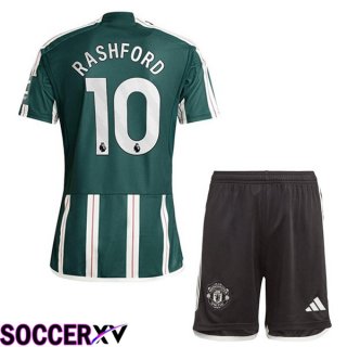 Manchester United (Rashford 10) Kids Away Soccer Jersey Green 2023/2024