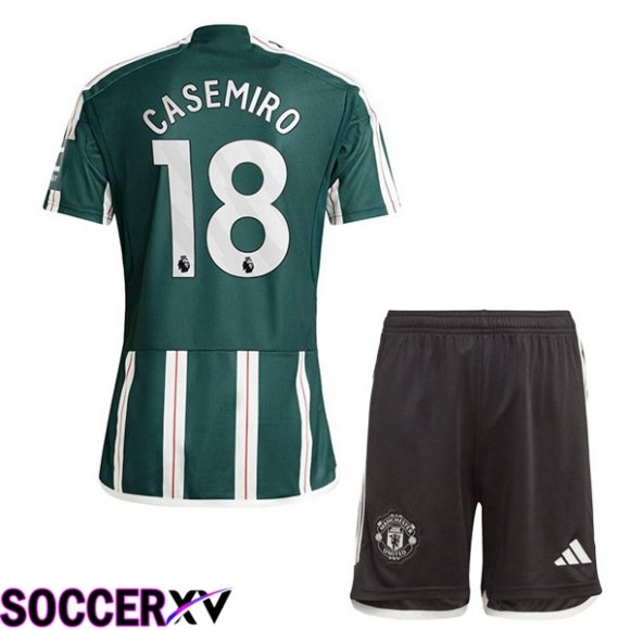 Manchester United (Casemiro 18) Kids Away Soccer Jersey Green 2023/2024