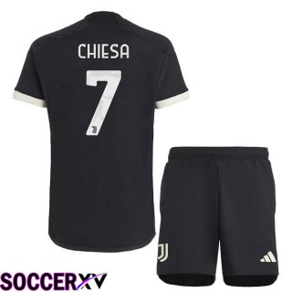 Juventus (CHIESA 7) Kids Juventus Third Soccer Jersey Black 2023/2024