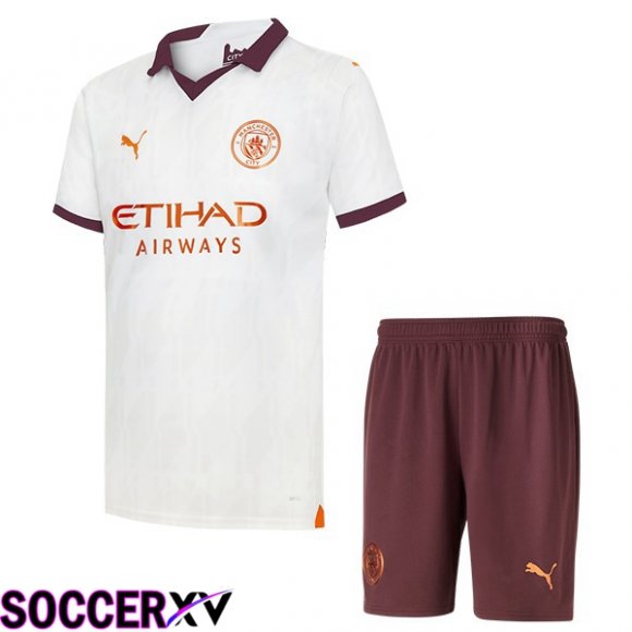 Manchester City Kids Away Soccer Jersey White 2023/2024