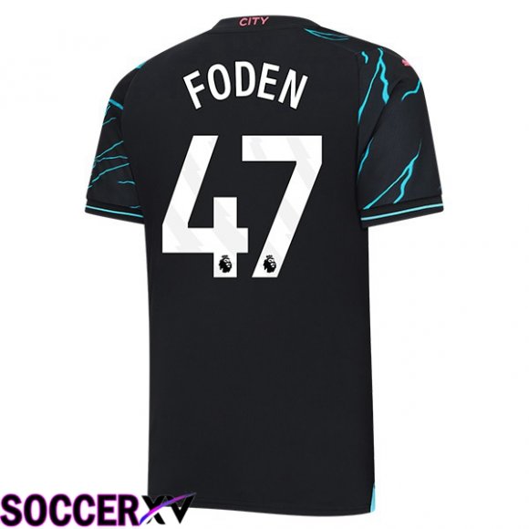 Manchester City (Phil Foden 47) Third Soccer Jersey Blue Black 2023/2024