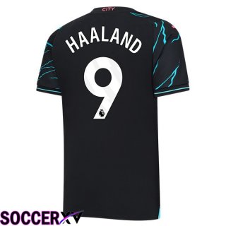 Manchester City (Erling Haaland 9) Third Soccer Jersey Blue Black 2023/2024