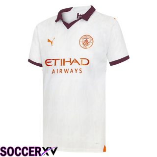 Manchester City Away Soccer Jersey White 2023/2024