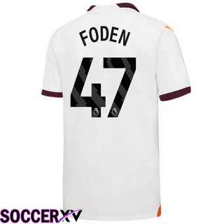 Manchester City (Phil Foden 47) Away Soccer Jersey White 2023/2024