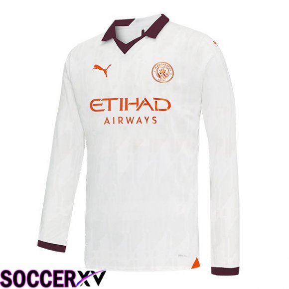 Manchester City Away Soccer Jersey Long sleeve White 2023/2024