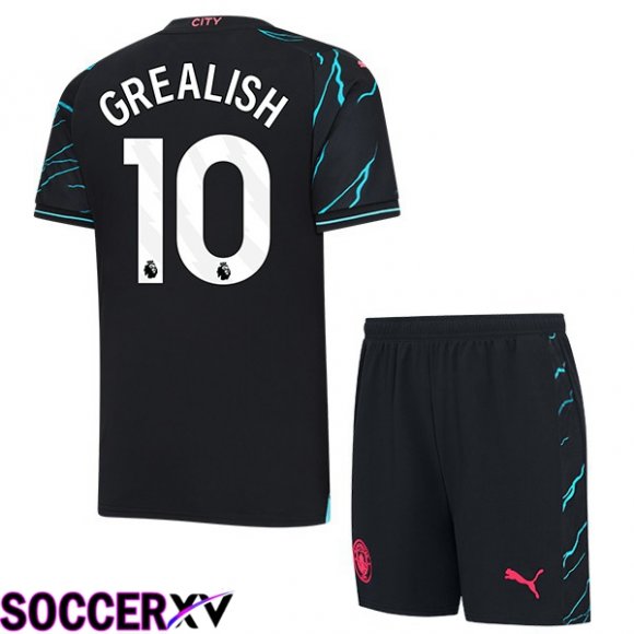 Manchester City (Jack Grealish 10) Kids Third Soccer Jersey Blue Black 2023/2024