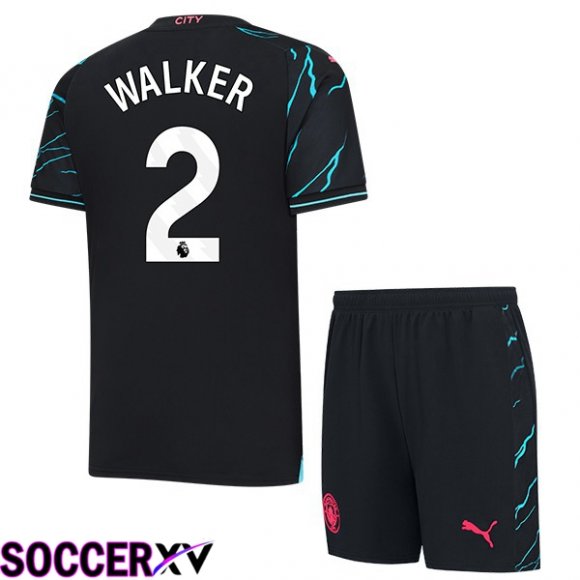 Manchester City (Kyle Walker 2) Kids Third Soccer Jersey Blue Black 2023/2024