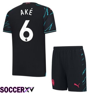 Manchester City (Nathan Ake 6) Kids Third Soccer Jersey Blue Black 2023/2024