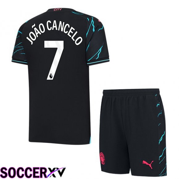 Manchester City (João Cancelo 7) Kids Third Soccer Jersey Blue Black 2023/2024