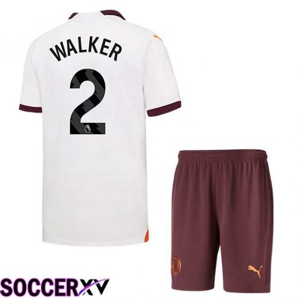 Manchester City (Kyle Walker 2) Kids Away Soccer Jersey White 2023/2024