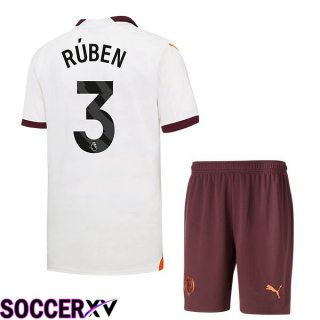 Manchester City (Ruben Dias 3) Kids Away Soccer Jersey White 2023/2024