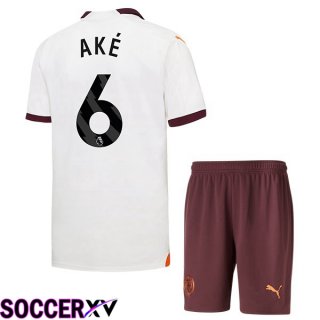 Manchester City (Nathan Ake 6) Kids Away Soccer Jersey White 2023/2024