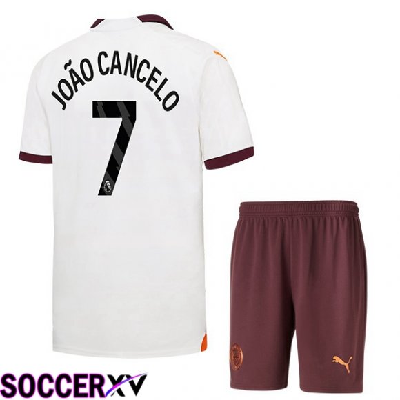 Manchester City (João Cancelo 7) Kids Away Soccer Jersey White 2023/2024