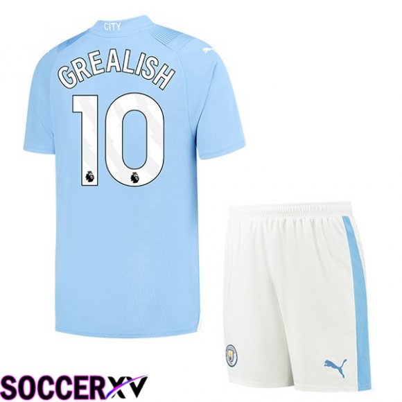 Manchester City (Jack Grealish 10) Kids Home Soccer Jersey Blue 2023/2024