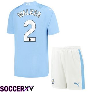 Manchester City (Kyle Walker 2) Kids Home Soccer Jersey Blue 2023/2024