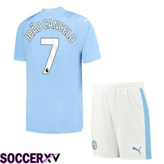 Manchester City (João Cancelo 7) Kids Home Soccer Jersey Blue 2023/2024