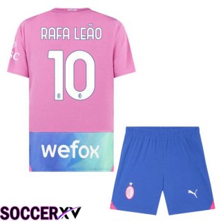 AC Milan (Rafa Leão 10) Kids Third Soccer Jersey Rose 2023/2024