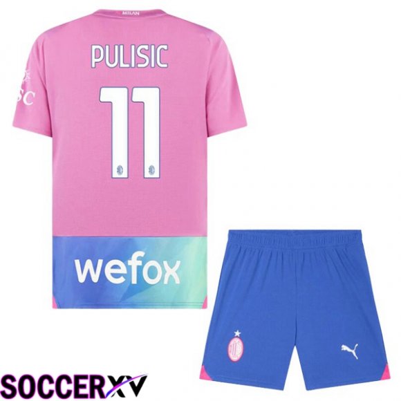 AC Milan (Pulisic 11) Kids Third Soccer Jersey Rose 2023/2024