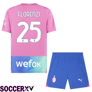 AC Milan (Florenzi 25) Kids Third Soccer Jersey Rose 2023/2024