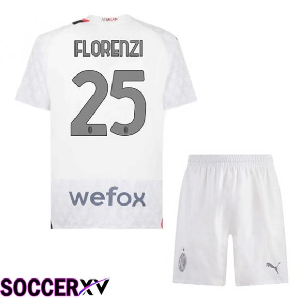 AC Milan (Florenzi 25) Kids Away Soccer Jersey White 2023/2024