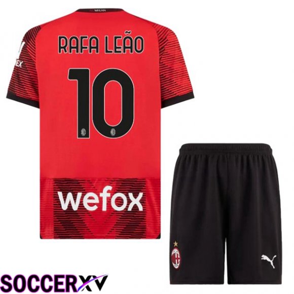 AC Milan (Rafa Leão 10) Kids Home Soccer Jersey Red 2023/2024