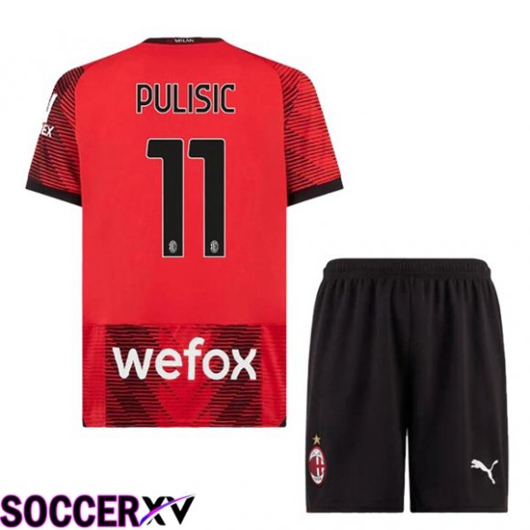 AC Milan (Pulisic 11) Kids Home Soccer Jersey Red 2023/2024