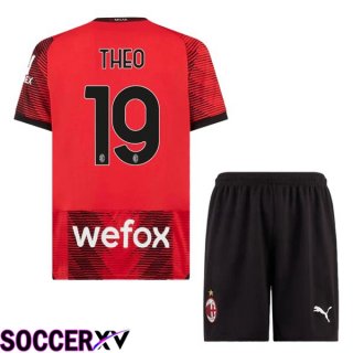 AC Milan (Theo 19) Kids Home Soccer Jersey Red 2023/2024